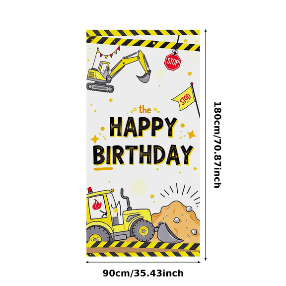 Construction Theme Happy Birthday Banner Backdrop Decorations Party Supplies for Photography Props Birthday Party Celebrations Photo Booth Background Decor