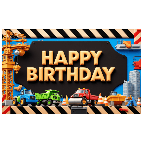 Construction Theme Happy Birthday Banner Colorful Vehicles Design Party Backdrop for Kids Celebration Event Decoration