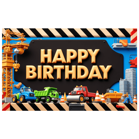 Construction Theme Happy Birthday Banner Colorful Vehicles Design Party Backdrop for Kids Celebration Event Decoration