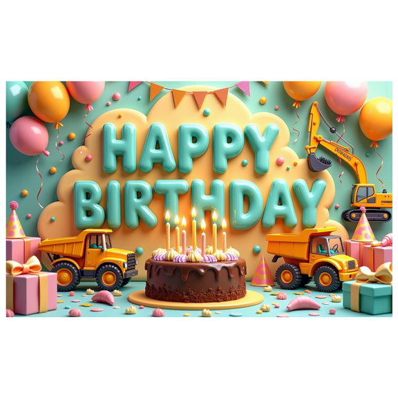Construction Theme Happy Birthday Banner Kids Party Decoration Cake Design for Birthday Celebration Indoor Decoration Kids Party