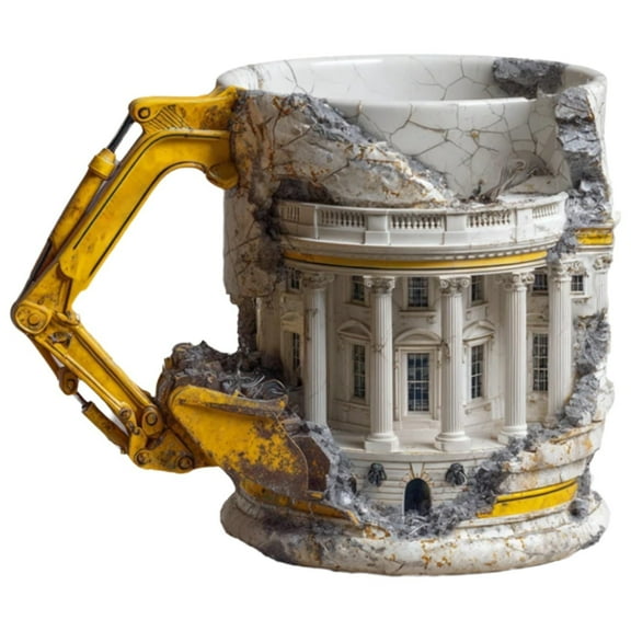 Construction Themed Demolition Mug, 3D Excavator Shape Ceramic Coffee Cup With Handle, Funny Novelty Gift For Home Office Daily Use 14+ Teens