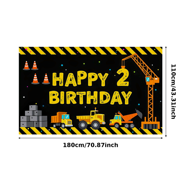 Construction Themed Happy 2 Birthday Banner Backdrop Decoration for Birthday Party Photography Props Party Supplies Background Decor
