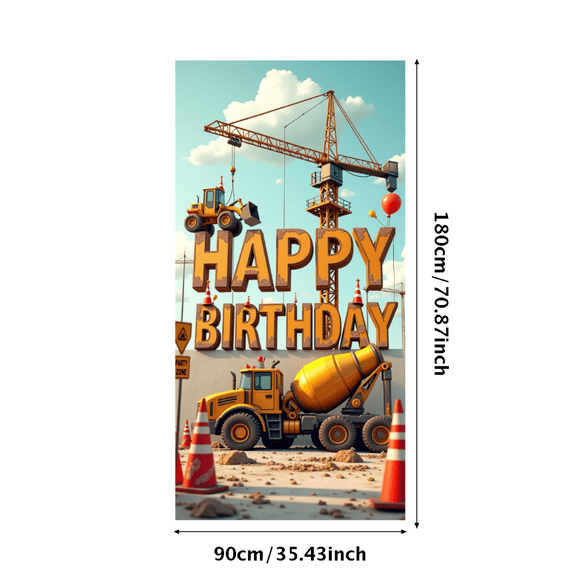 Construction Themed Happy Birthday Banner Backdrop Party Decorations for Birthday Parties Photography Props Decor Background for Celebration Events Kids Parties