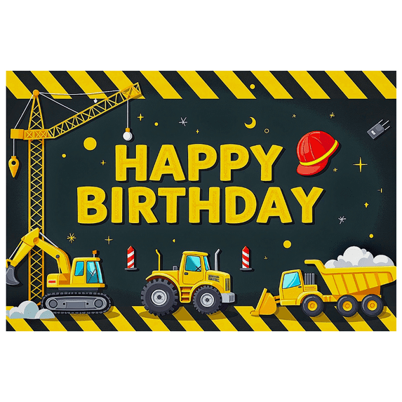 Construction Themed Happy Birthday Banner Background Backdrop Party Supplies Decorations for Kids Birthday Party Photography Props Birthday Decoration Event Decor