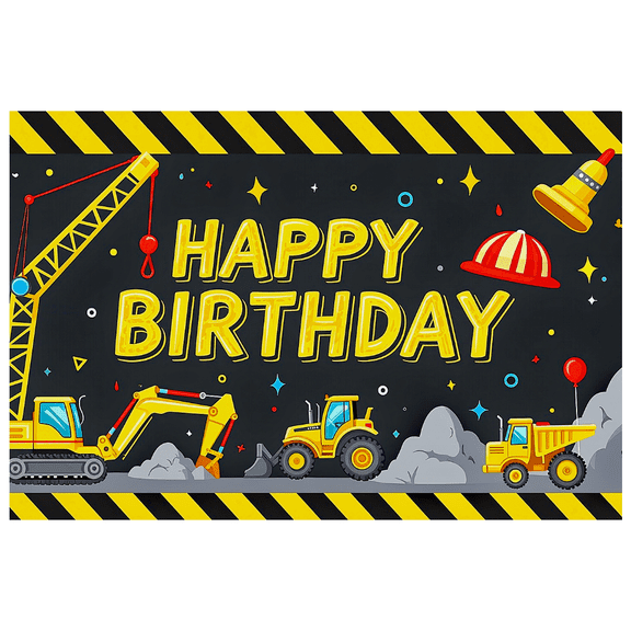 Construction Themed Happy Birthday Banner Background Backdrop Party Supplies Decorations for Kids Birthday Party Photography Props Birthday Decoration Event Decor
