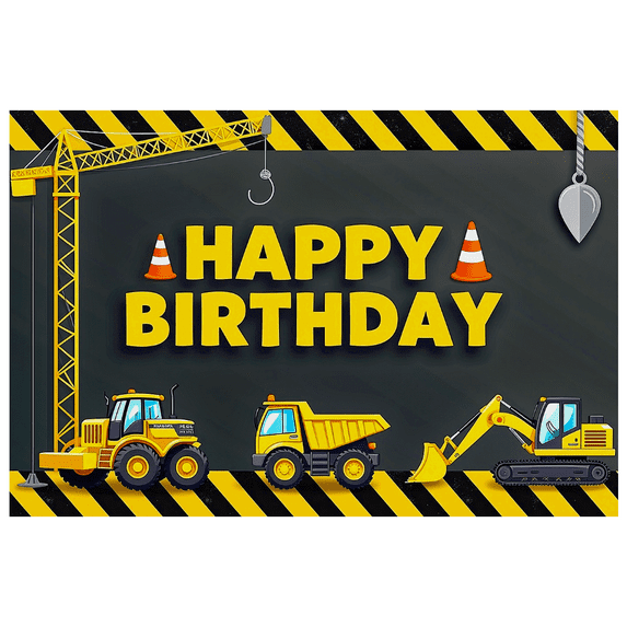 Construction Themed Happy Birthday Banner Background Party Decors Photography Props Birthday Party Backdrop Decorations