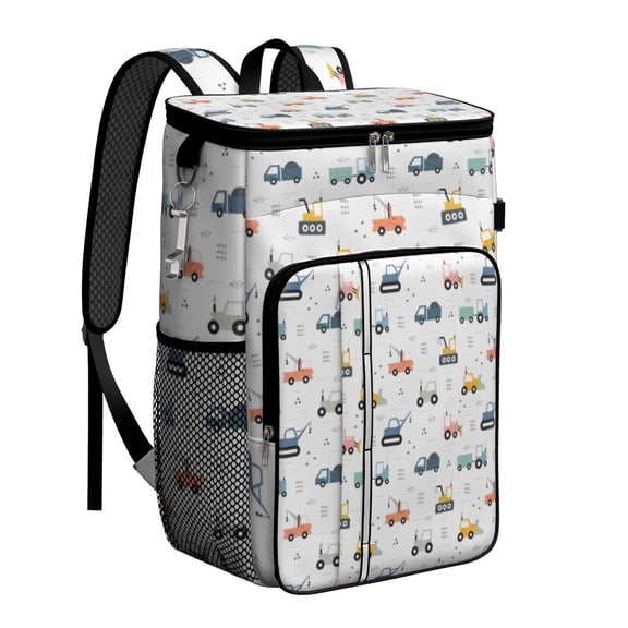 Construction Themed Insulated Backpack Cooler - Waterproof, Leakproof for Kids, Picnic, Travel, and Road Trips