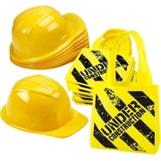 Construction Themed Party Supplies - (24 Pack) Construction Party Favors Hat & Mini Tote Bag Supplies - (12) Yellow Construction Hats for Kids & (12) Construction Goodie Bags