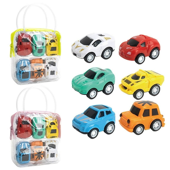 Construction Themed Pull Back Toy Cars 6 Pack Mini Inertia Vehicles For Kids With Portable Zippered Storage Bag 6.5 Inch Play Set Gift