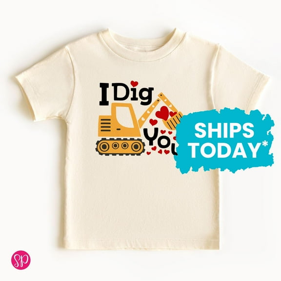 Construction Themed V-Day Toddler T-Shirt, I Dig You Bulldozer Graphic Tee, Boys Valentines Day Toddler T-Shirt TODDLER SHORT SLEEVE TEE BELLA CANVAS 3001T