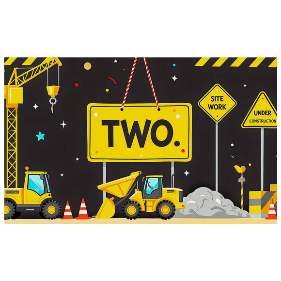 Construction Themed Yellow Sign Two Banner Backdrop Decor for Party Photography Props Kids Birthday Celebrations Decorations