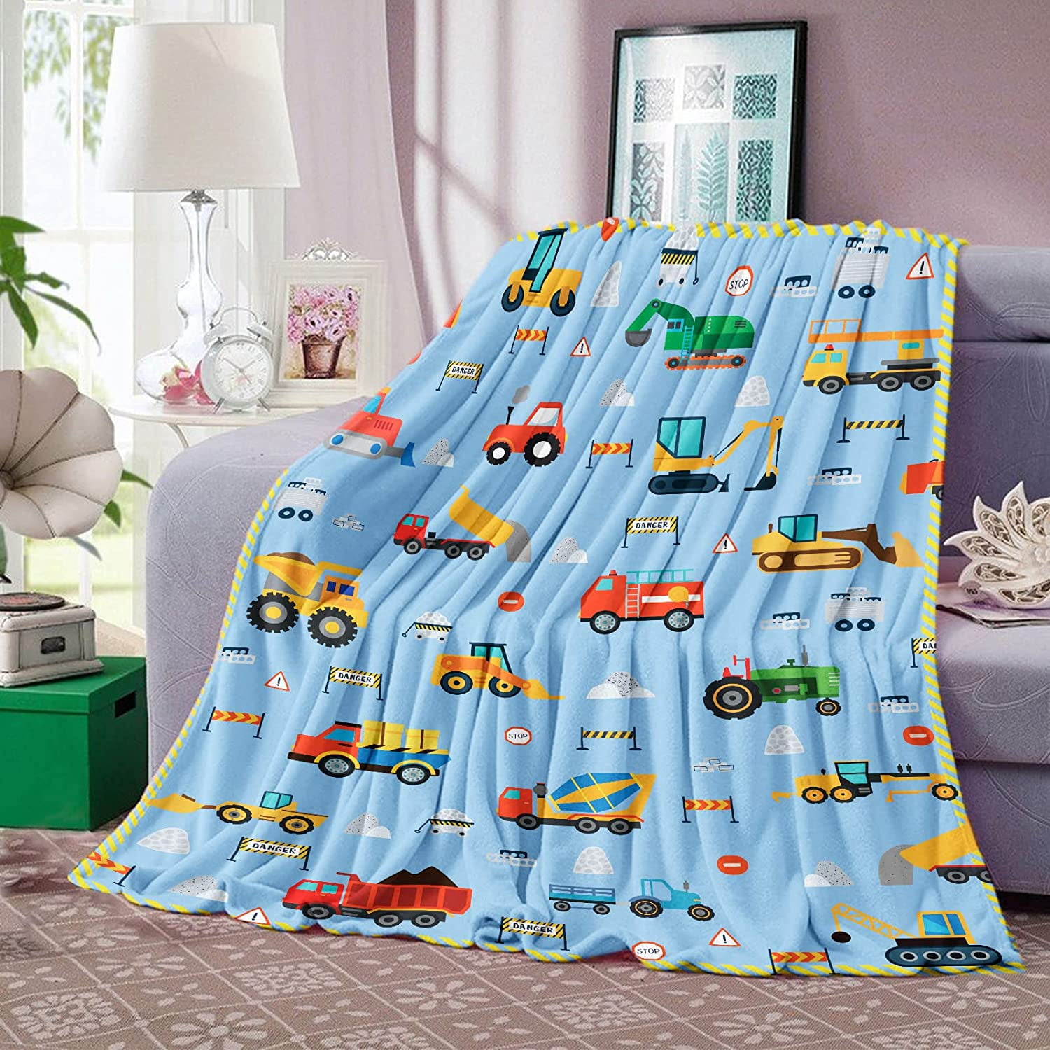 Construction Throw Blanket, Construction Truck Blanket for Boys, Soft