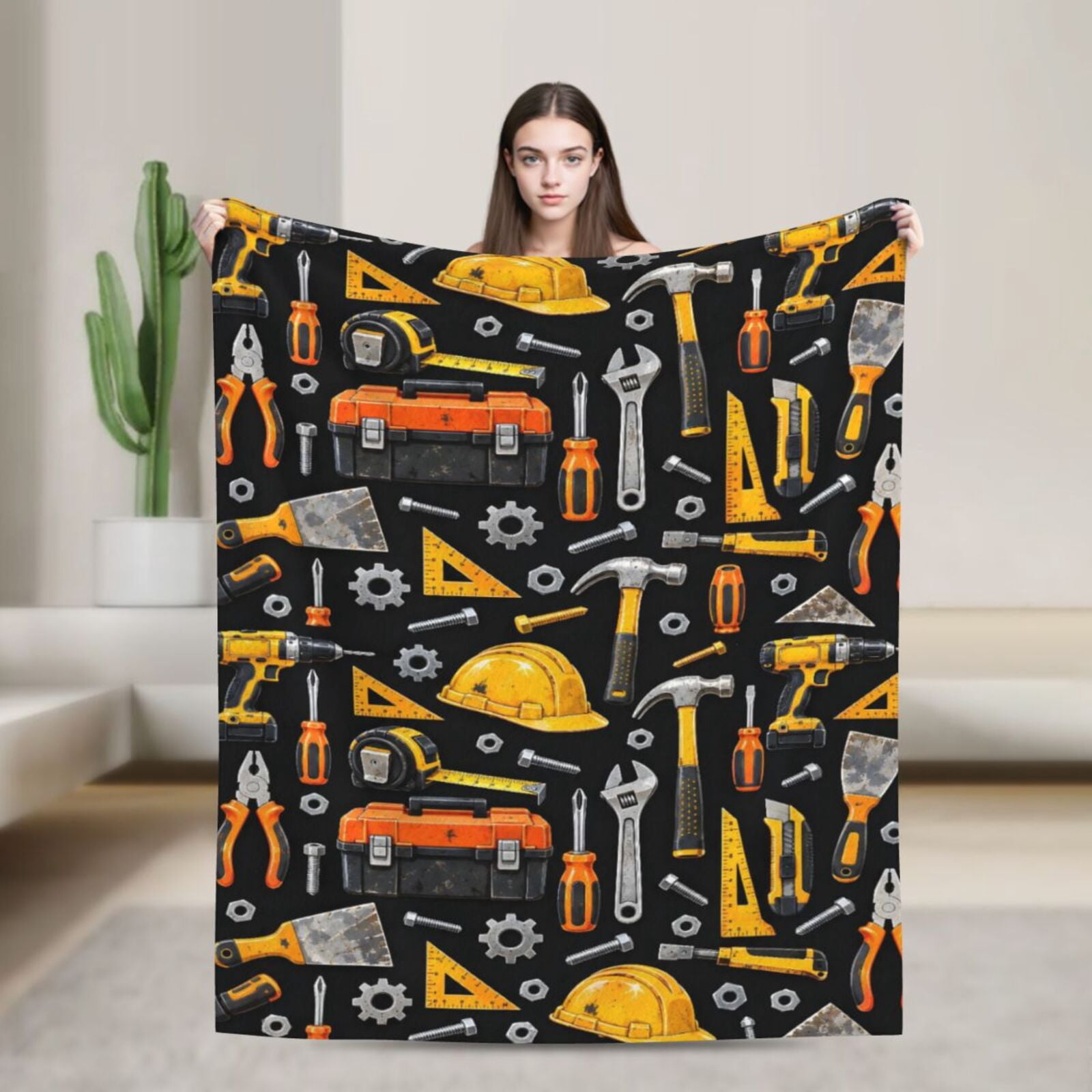 Construction Tools Blanket Power Drill and Hard Hat Design Gift for ...