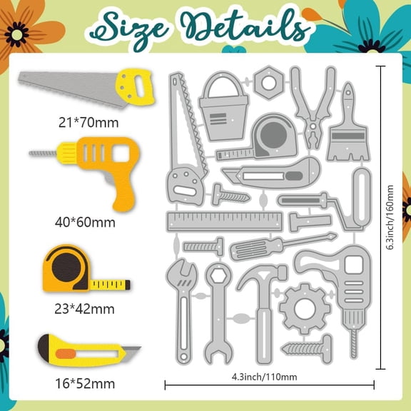 Construction Tools Die Cuts for Card Making Repair Tools Carbon Steel Cutting Dies Stencils Scrapbooking Embossing Template Dies for Journal Photo Album Birthday Party Greeting Paper Card