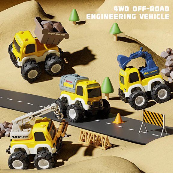 Construction Toy Trucks, Push and Go Friction Powered Construction Truck Toys, Sandbox Excavator Toy Construction Vehicles for 3+ Ages, Christmas Holiday Birthday Gift
