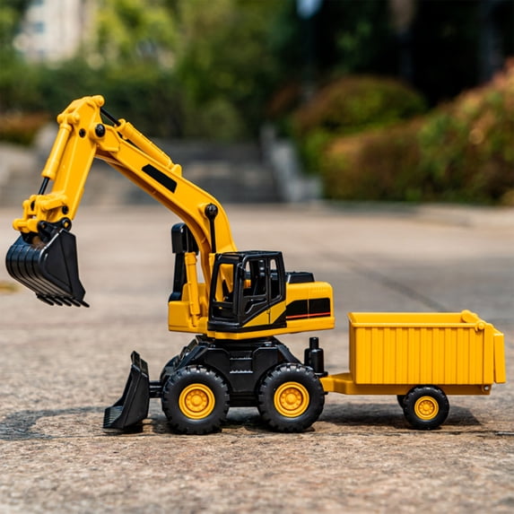 Construction Toy, ZzCityTK Excavator Bulldozer Car Model for Kids, Multi-Joint Controllable Inertial Sliding Plastic Toy with Detachable Components for 4-6 Year Old Boys, Yellow