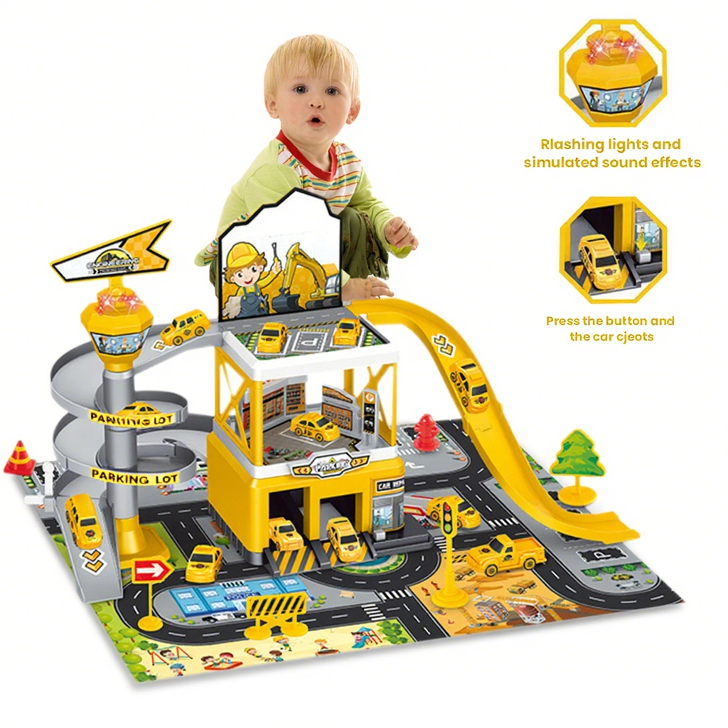 Parking Garage Toy Playset Race Car Ramp Track Toys Sets Garage Playset with 3Cars Kids Christmas & Birthday Gifts for 3-6 Years Old Boys
