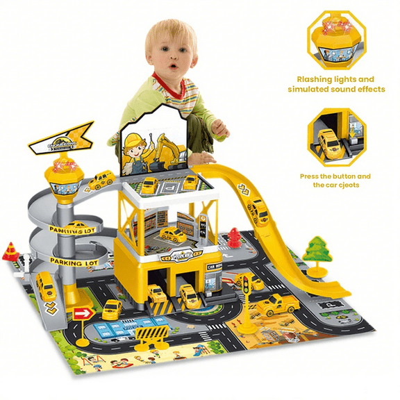 Parking Garage Toy Playset Race Car Ramp Track Toys Sets Garage Playset with 3Cars Kids Christmas & Birthday Gifts for 3-6 Years Old Boys