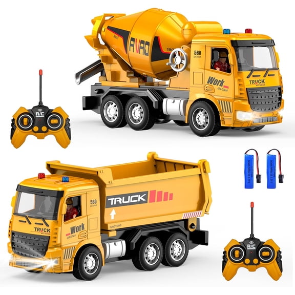 Construction Toys for Toddlers 6-12 Year Boys Girls, Remote Control Truck and Cement Mixer Truck, Kids Ideal Birthday Party Present