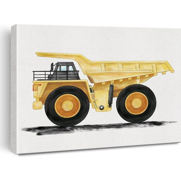 Construction Transportation Canvas Wall Art Watercolor Vehicles Dump Truck Canvas Painting Prints for Home Kids Bedroom Nursery Wall Decor Framed Artwork Gifts(12x15 Inch)