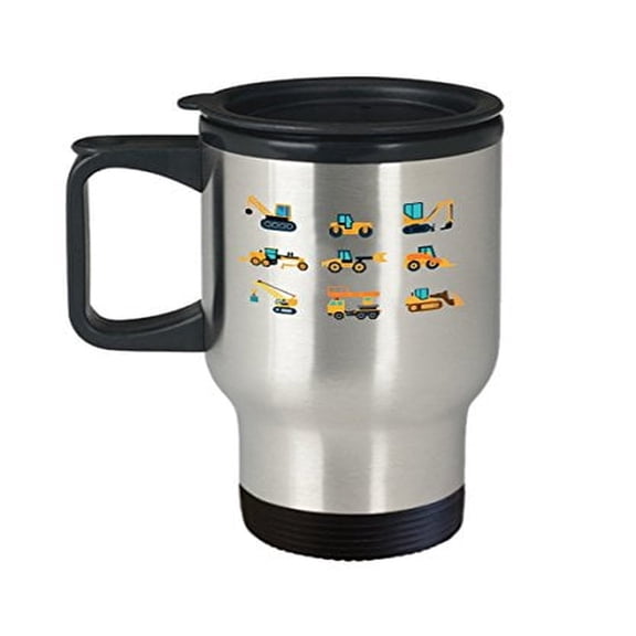 Construction Travel Mug - Heavy Equipments - Crane Operator Gifts - 14 oz Stainless Steel Coffee Cup