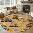 thumbnail image 1 of Construction Truck 8' Round Area Rug, Cartoon Grips and Bulldozers Turmeric Washable Non-Slip Large Circle Rugs for Living Room Bedroom, Soft Low Pile Rug Carpet for Dining Room Kitchen Farmhouse, 1 of 9