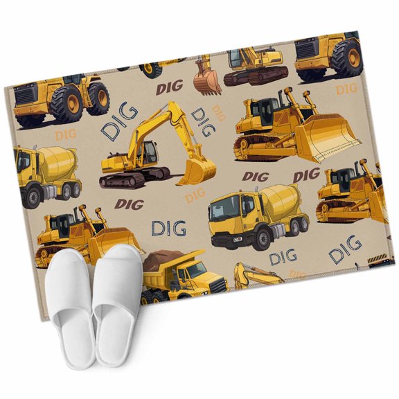 Construction Truck Area Rugs Collection 2'x3', Cartoon Grips and Bulldozers Beige Non Slip Indoor Rectangle Throw Runner Rug Floor Mat Carpet for Living Room Dining Table Bedroom Nursery