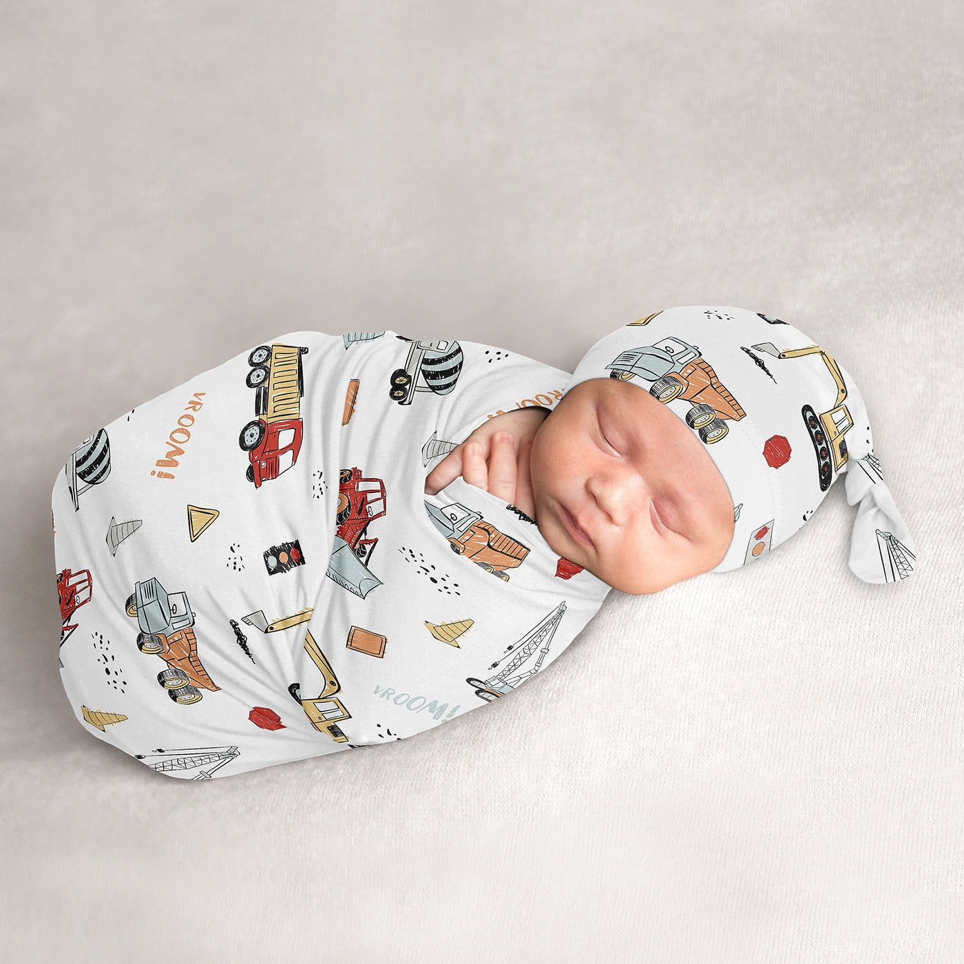 Construction Truck Baby Cocoon and Beanie Hat Sleep Sack Set by Sweet JoJo Designs