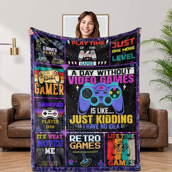 Gaming Blanket Gamer Gifts Toys for Kids Boys Boyfriend, Soft Cozy Game Controller Throw Blanket Gamer Decor Blankets for Home Bedroom