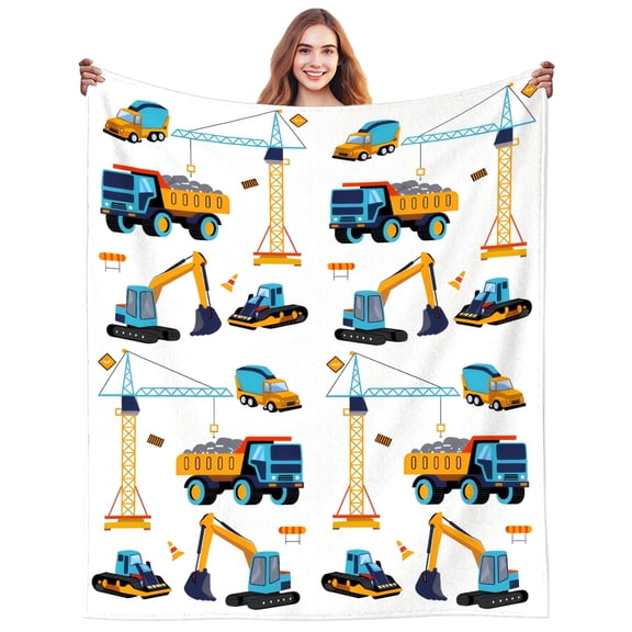 Construction Truck Blanket Stuff Excavator Blanket Throw Plush Cozy Soft Flannel Cute Tractor Blankets Trucks Bedding Car Blankets Gifts for Women Adults Sofa Couch Bed Room Decor 50"X40"