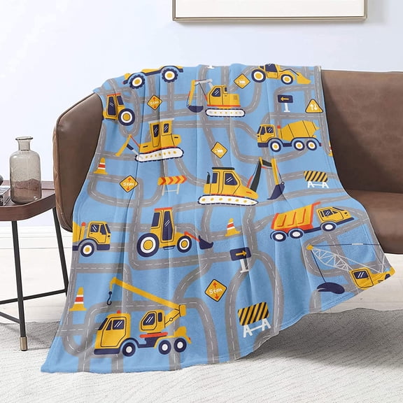 Construction Truck Blanket for Boys Throw Blankets Tractor Soft Flannel Fleece Kids Baby Lightweight Bed Chair Car Sofa Couch Birthday Gifts, 130cm x 152cm