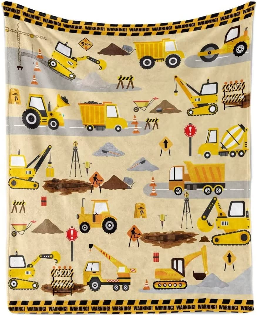 Construction Truck Blanket for Toddler Boys Excavator Dump Truck Throw