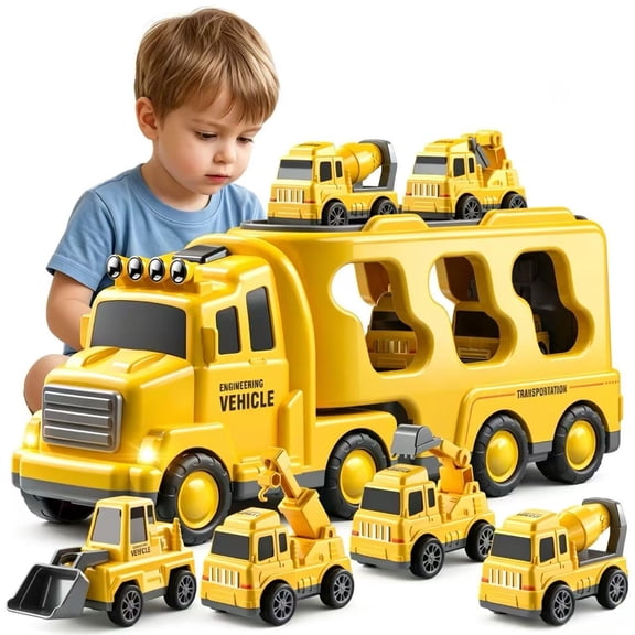 Construction Truck Boy Toys for 3 4 5 6 7 Years Old Engineering Transport Vehicle Carrier Truck, Kids Excavator Crane Gift Toys for Boys & Girls Aged 4-6