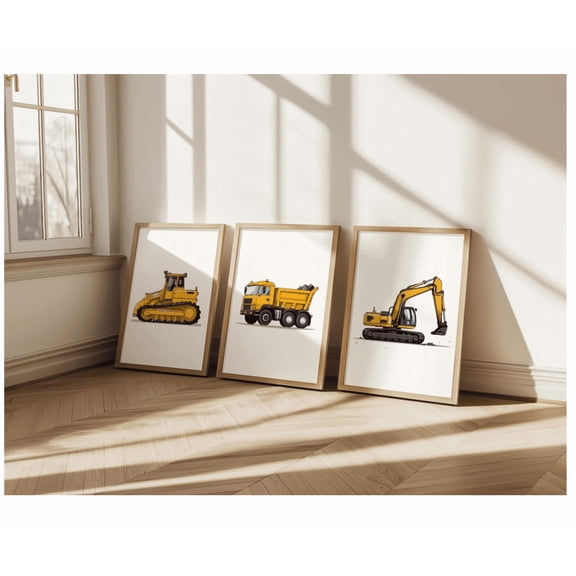 Construction Truck Bulldozer Excavator Wall Poster Set 3 Unframed Paper Print 12x18