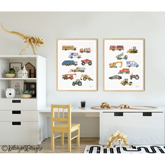Construction Truck ChArt Prints Transportation Vehicle Wall Art Truck Nursery Decor Vehicle Toddler Boy Room Set 2