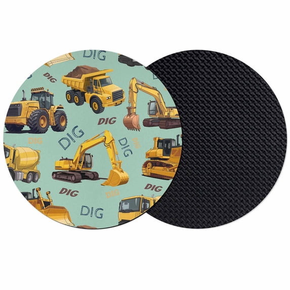 Construction Truck Coasters Set of 2, Absorbent Coasters for Drinks, Cartoon Grips and Bulldozers Green Coaster for Desk Coffee Table Protection, Home Decor House Warming Gifts 4"