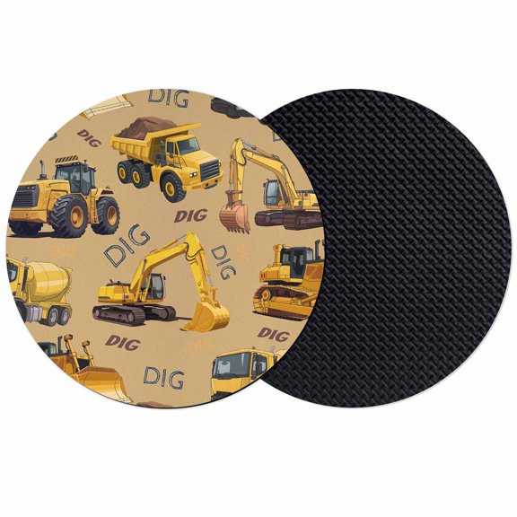 Construction Truck Coasters Set of 2, Absorbent Coasters for Drinks, Cartoon Grips and Bulldozers Turmeric Coaster for Desk Coffee Table Protection, Home Decor House Warming Gifts 4"