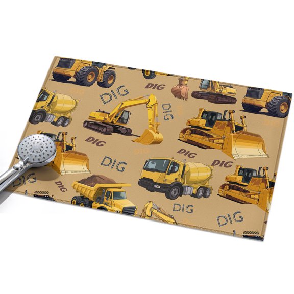Construction Truck Entryway Rug 2x3ft Washable Non Slip Bathroom Rug Indoor Floor Front Door Mat Cartoon Grips and Bulldozers Turmeric Rectangle Area Rugs Carpet for Kitchen Office Dining Room