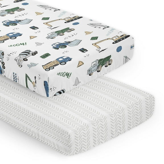 Sweet Jojo Designs Construction Truck Green Blue Grey Fitted Crib Sheets 2 Piece Set