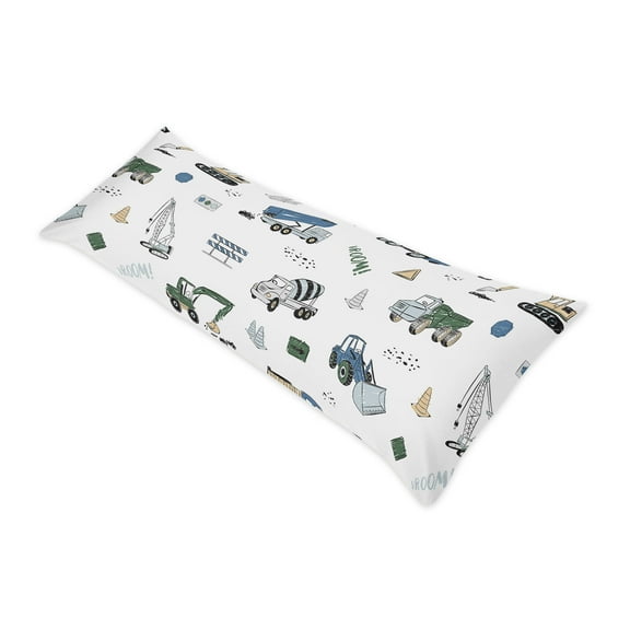 Sweet Jojo Designs Construction Truck Green Blue and Grey Body Pillow Cover Case 54x20 (Pillow Not Included)
