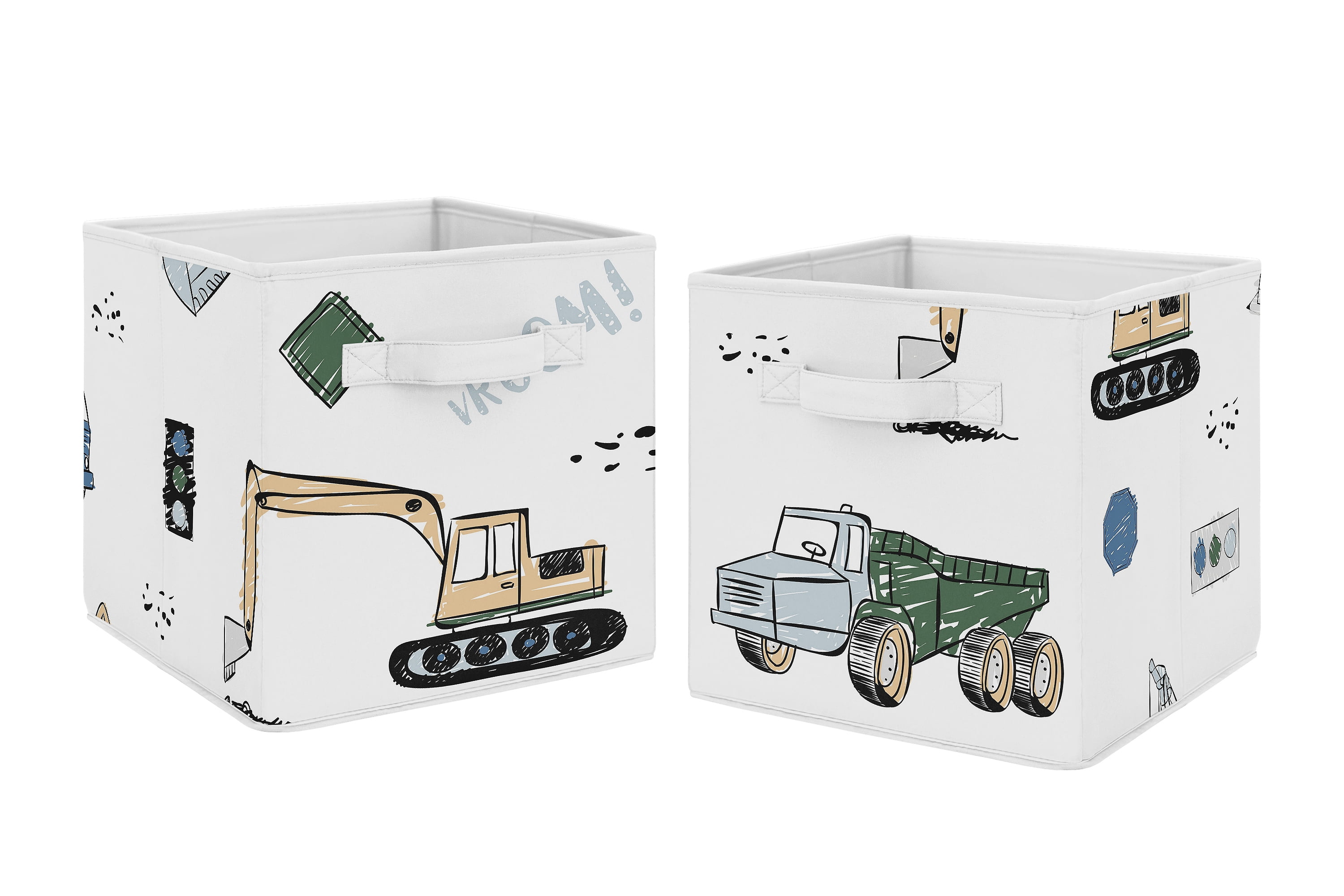 Kids' Green and Blue Construction Truck Fabric Storage Bins, Set of 2