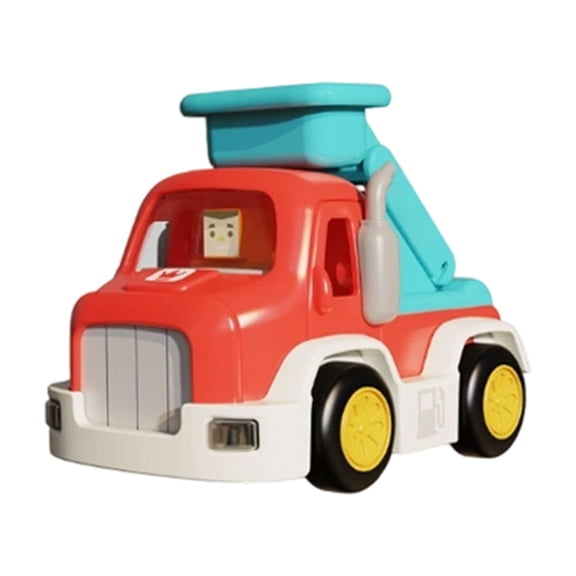 Construction Truck with Light and Sound Effects – Push and Go Inertia Vehicle – Desktop Sensory Toy for Stress Relief – Friction Powered Mini Car (Red)