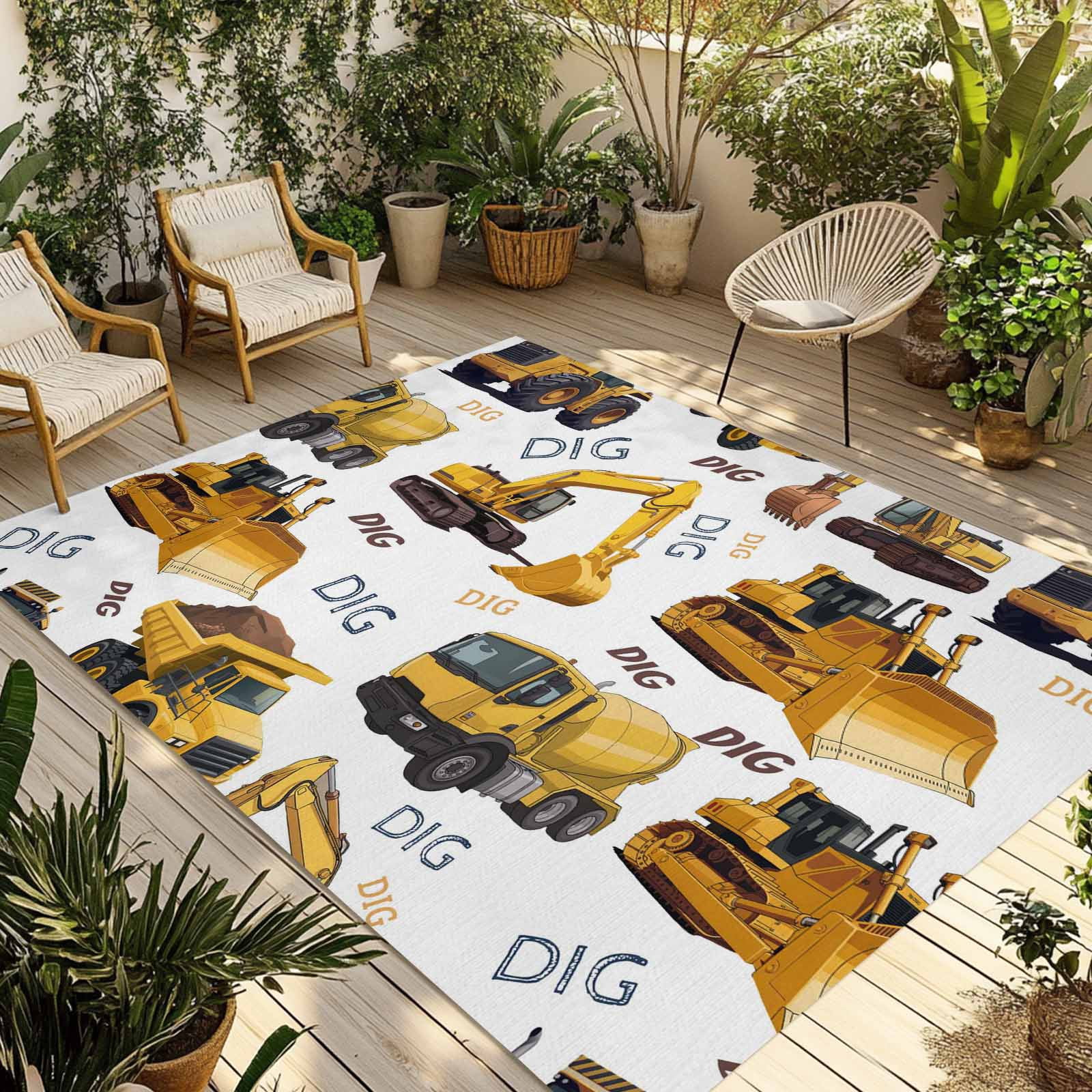 Construction Truck Outdoor Rug for Patio/Deck/Porch, Non-Slip Large ...