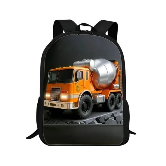 Construction Truck Pattern Backpack Customizable Assembly Car Casual Bag Lightweight Polyester Daypack for Sports School Outdoor Trips