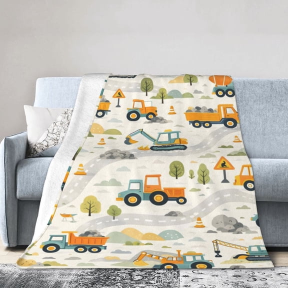 Construction Truck Pattern Blanket Gift Throw Blanket Cozy Soft Excavator Dump Truck Road Work Home Decor Gift for Vehicle Lovers 50x40