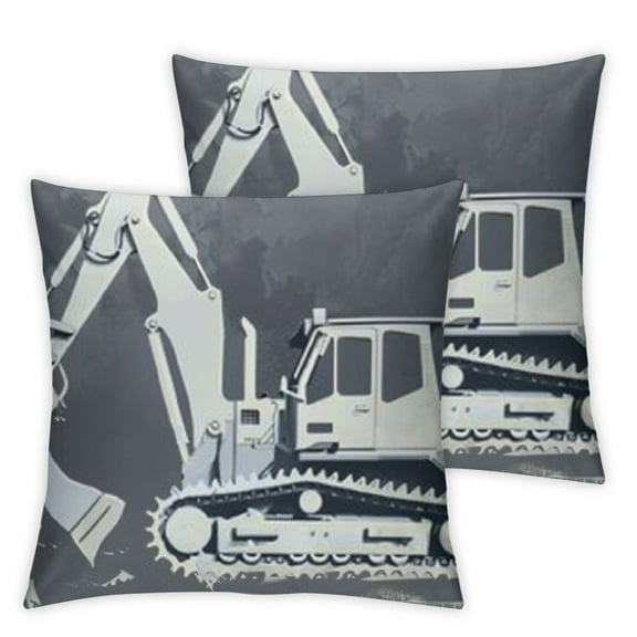 Construction Truck Pillow CoversConstruction Room Decor for Boys, Construction Pillow Cases for Toddler Boy Room Bedroom Playroom Nursery Decor (Double-Sided Gray)