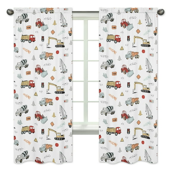 Construction Truck Semi-Sheer Rod Pocket Curtain Panels (Set of 2) by Sweet Jojo Designs