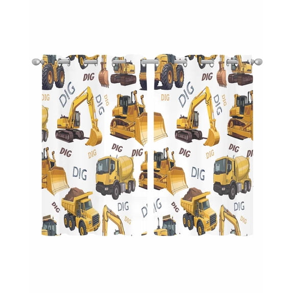Construction Truck Sheer Curtains 39 Inch Length 2 Panels Set for Living Room/Bedroom, Cartoon Grips and Bulldozers Stirrup Car Kitchen Curtains Grommet Curtains Window Treatments 27.5"x39"x2