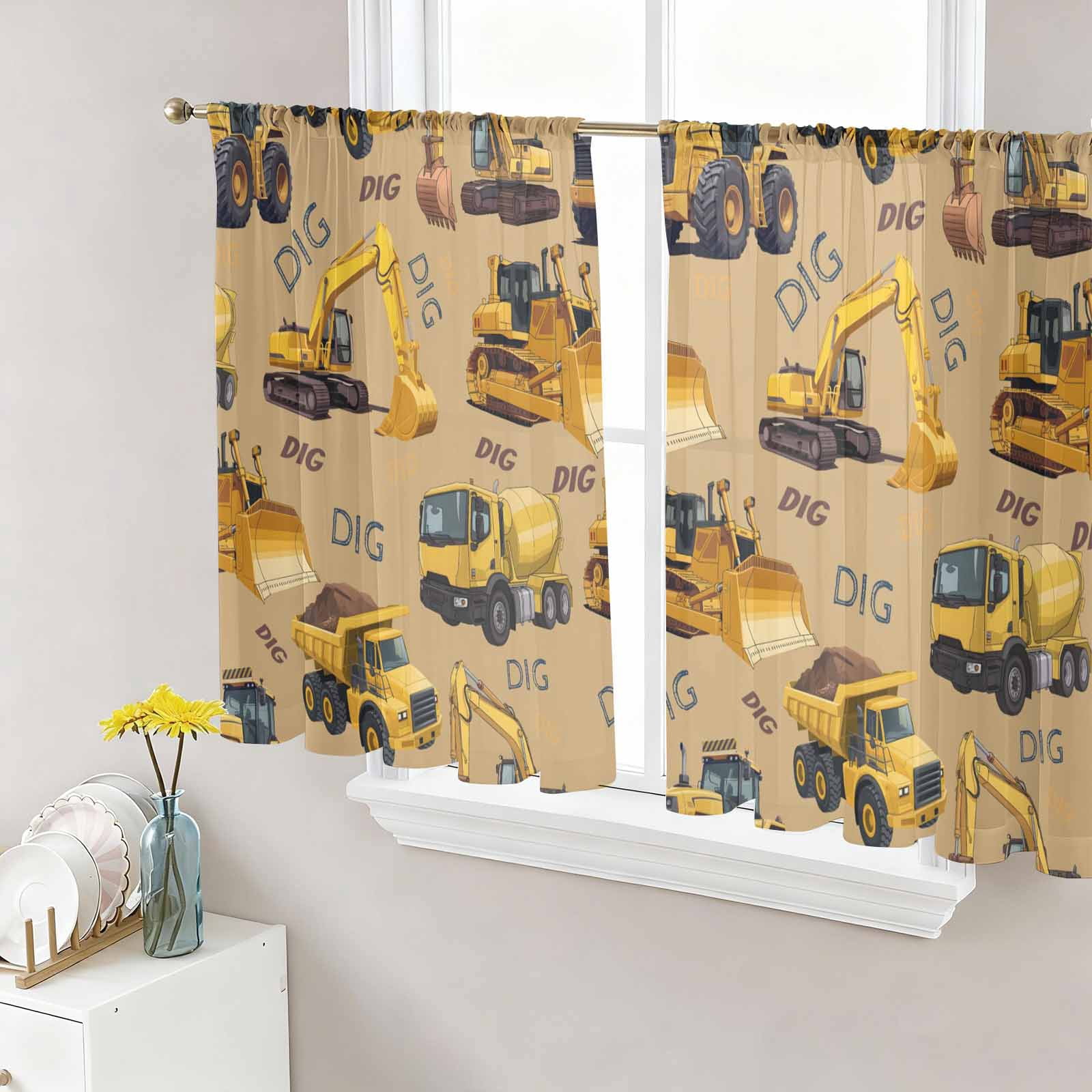 Curated visual reference: Construction Truck Sheer Curtains 45 Inch Length 2 Panels For Photo Inspiration
