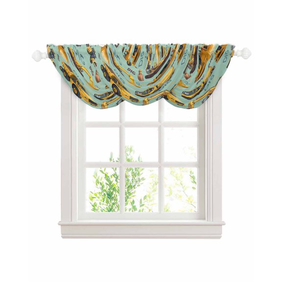 Construction Truck Sheer Waterfall Valance Curtains for Window, Cartoon Grips and Bulldozers Green Rod Pocket Sheer Topper Swag Curtains for Living Room, Kitchen 38.5"W x 47.2"L, 3 Panels